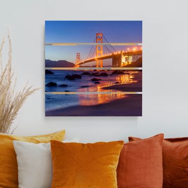 Holzbild - Golden Gate Bridge am Abend - Quadrat