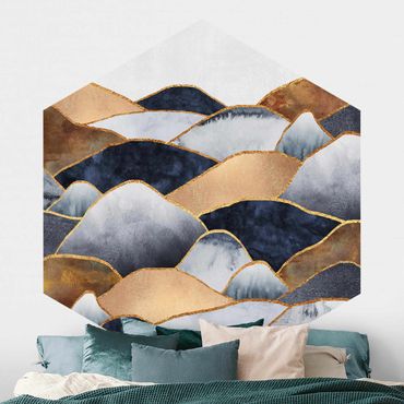 Hexagon Mustertapete selbstklebend - Goldene Berge Aquarell