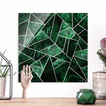 Glasbild - Dunkler Smaragd mit Gold - Quadrat 1:1