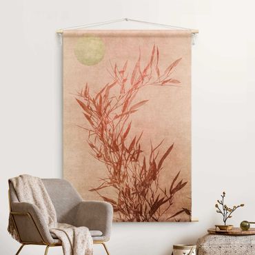 Wandteppich - Goldene Sonne mit Rosa Bambus - Hochformat 2:3