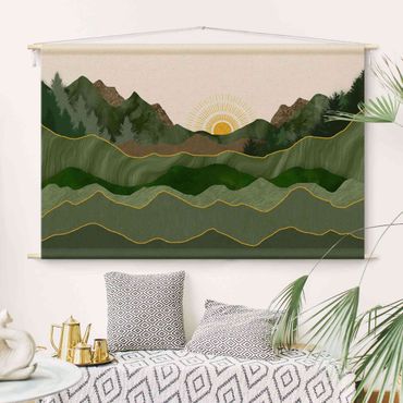 Wandteppich - Grafische Landschaft mit Sonne - Hochformat 3:2