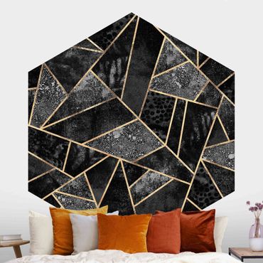 Hexagon Mustertapete selbstklebend - Graue Dreiecke Gold