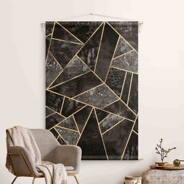 Wandteppich - Graue Dreiecke Gold - Hochformat 2:3