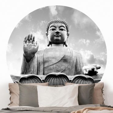 Runde Tapete selbstklebend - Großer Buddha Schwarz-Weiß