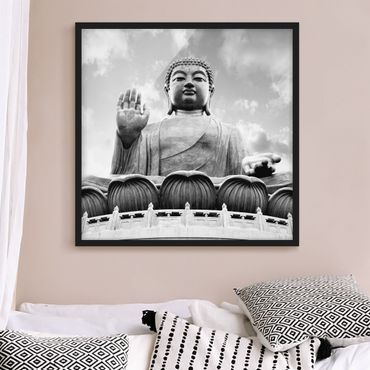 Bild mit Rahmen - Großer Buddha Schwarz-Weiß - Quadrat