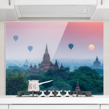 Spritzschutz Glas - Heißluftballons über Tempelanlage - Querformat 4:3