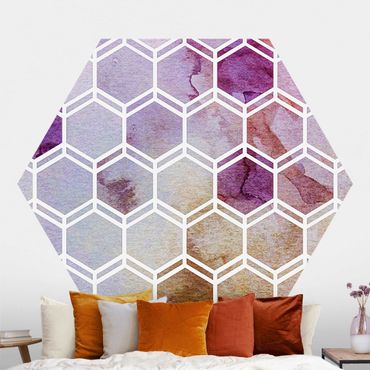 Hexagon Mustertapete selbstklebend - Hexagonträume Aquarell in Beere