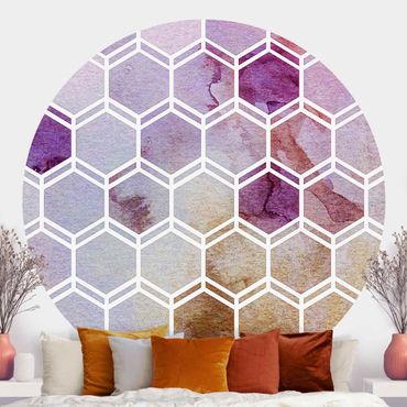 Runde Tapete selbstklebend - Hexagonträume Aquarell in Beere