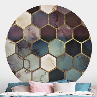 Runde Tapete selbstklebend - Hexagonträume Aquarell Muster