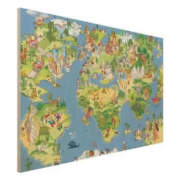 Holzbild Weltkarte - Great and funny Worldmap - Quer 3:2