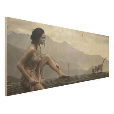 Holzbild - Jane in the Rain - Panorama Quer
