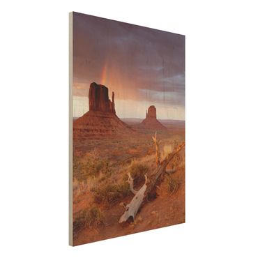 Wandbild aus Holz - Monument Valley bei Sonnenuntergang - Hoch 3:4