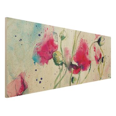 Holzbild - Painted Poppies - Panorama Quer