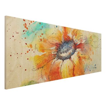 Holzbild - Painted Sunflower - Panorama Quer