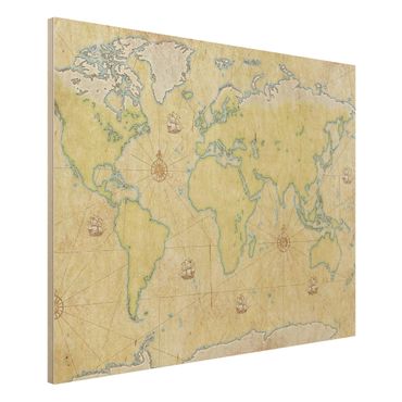Holzbild Weltkarte - World Map - Quer 4:3