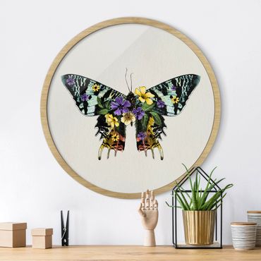 Rundes Gerahmtes Bild - Illustration floraler Madagaskar Schmetterling