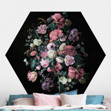 Hexagon Mustertapete selbstklebend - Jan Davidsz de Heem - Dunkles Blumenbouquet