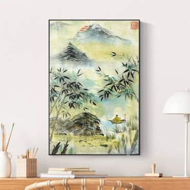 Akustik-Wechselbild - Japanische Aquarell Zeichnung Bambuswald