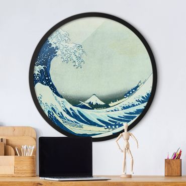 Rundes Gerahmtes Bild - Katsushika Hokusai - Die grosse Welle von Kanagawa