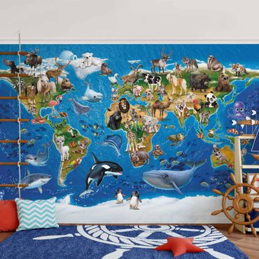 Fototapete Weltkarte mit Tieren