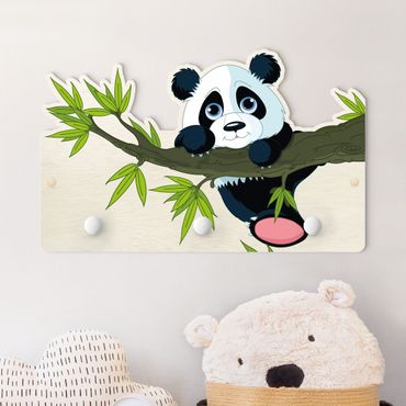 Kindergarderobe Holz - Kletternder Panda