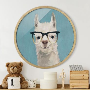 Rundes Gerahmtes Bild - Lama mit Brille IV