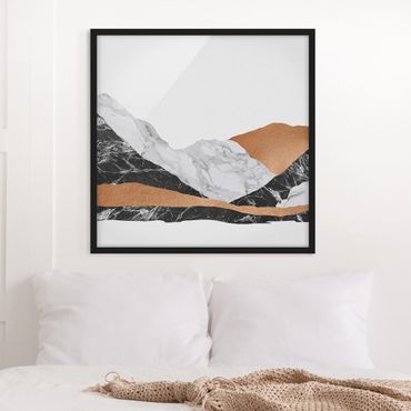 Bild mit Rahmen - Landschaft in Marmor und Kupfer - Quadrat