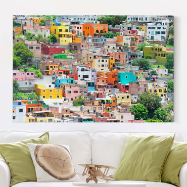 Leinwandbild - Farbige Häuserfront Guanajuato - Quer 3:2