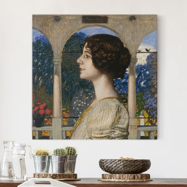 Leinwandbild - Franz von Stuck - Weibliches Portrait, in der Säulenhalle - Quadrat 1:1