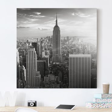 Leinwandbild Schwarz-Weiß - Manhattan Skyline - Quadrat 1:1