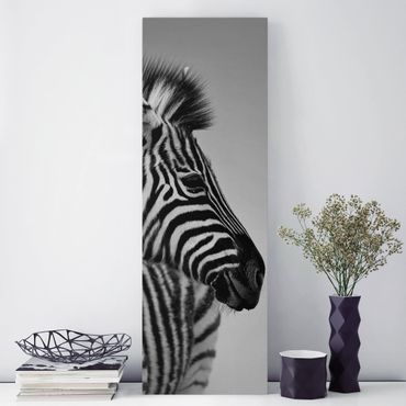 Leinwandbild Schwarz-Weiß - Zebra Baby Portrait II - Panoramabild Hoch