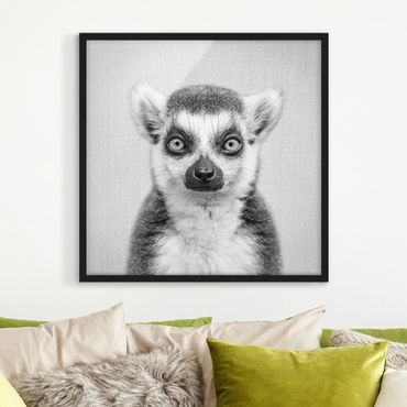 Bild mit Rahmen - Lemur Ludwig Schwarz Weiß - Quadrat - 1:1