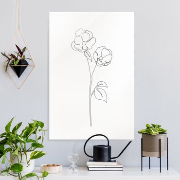 Glasbild - Line Art Blumen - Mohnblüte - Hochformat