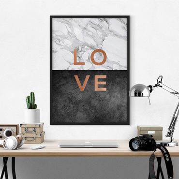 Bild mit Rahmen - Love Kupfer und Marmor - Hochformat