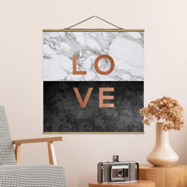 Stoffbild mit Posterleisten - Love Kupfer und Marmor - Quadrat 1:1