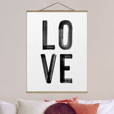 Stoffbild mit Posterleisten - Love Typo in Schwarz  - Hochformat 3:4