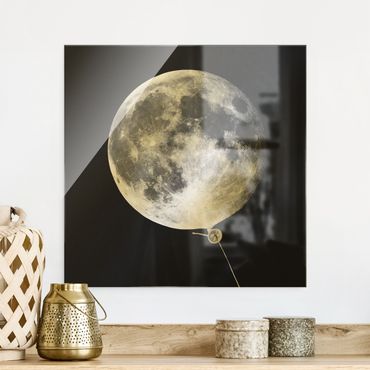 Glasbild - Jonas Loose - Luftballon mit Mond - Quadrat 1:1