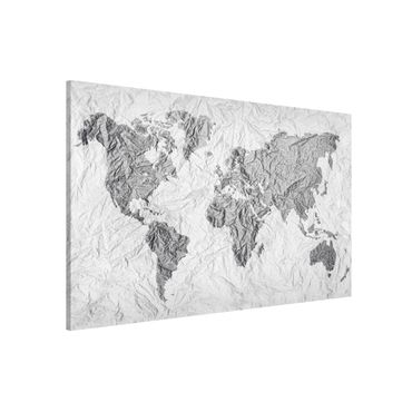 Magnettafel - Papier Weltkarte Weiß Grau - Memoboard Querformat