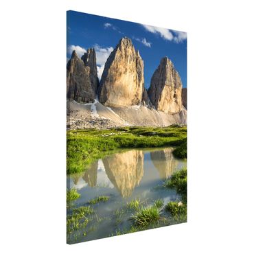 Magnettafel - Südtiroler Zinnen und Wasserspiegelung - Memoboard Panorama Querformat