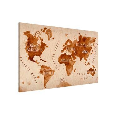 Magnettafel - Weltkarte Aquarell beige braun - Memoboard Querformat
