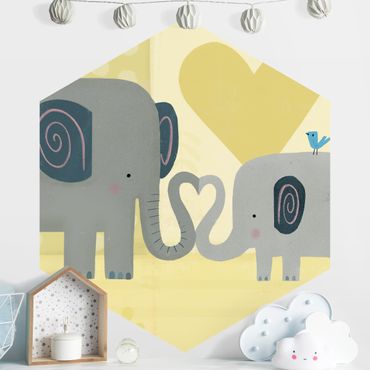 Hexagon Mustertapete selbstklebend - Mama und ich - Elefanten