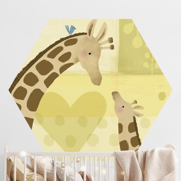 Hexagon Mustertapete selbstklebend - Mama und ich - Giraffen