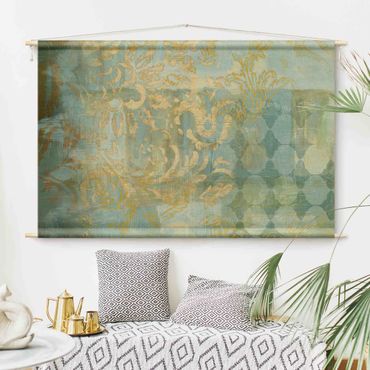 Wandteppich - Marokkanische Collage in Gold und Türkis - Hochformat 3:2