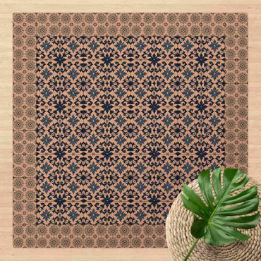 Kork-Teppich - Marokkanische Fliesen Florale Blaupause mit Fliesenrahmen - Quadrat 1:1