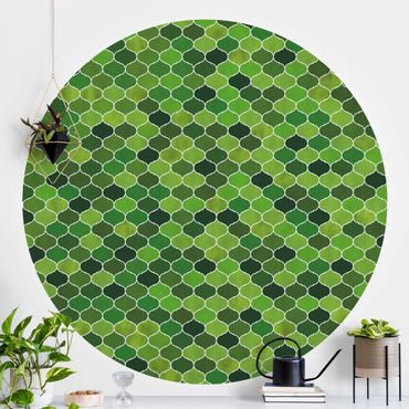 Runde Tapete selbstklebend - Marokkanisches Aquarell Muster Grün