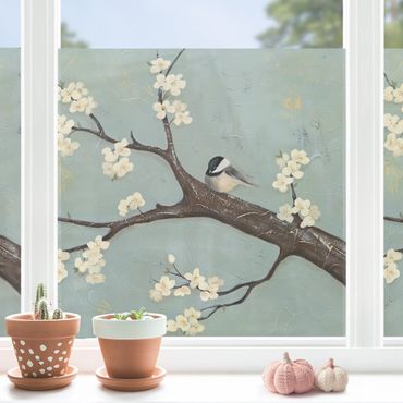 Fensterfolie - Sichtschutz - Meise auf Kirschbaum - Fensterbilder