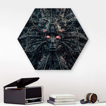 Hexagon-Holzbild - Menschliche Maschine