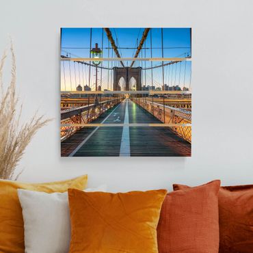 Holzbild - Morgenblick von der Brooklyn Bridge - Quadrat