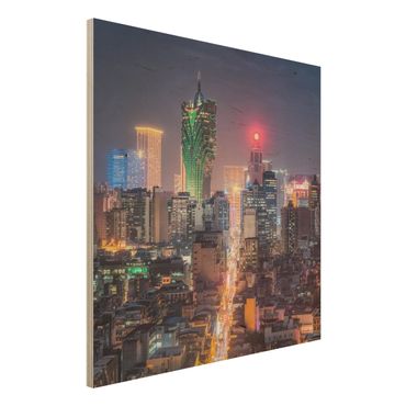 Holzbild - Nachtlichter von Macau - Quadrat
