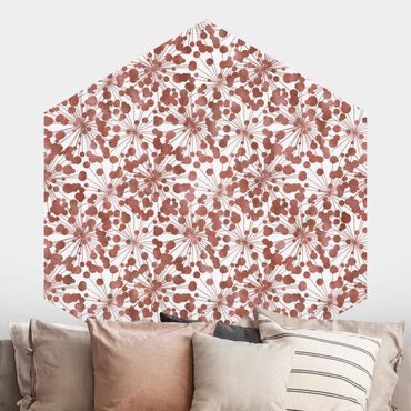 Hexagon Mustertapete selbstklebend - Natürliches Muster Pusteblume mit Punkten Kupfer
